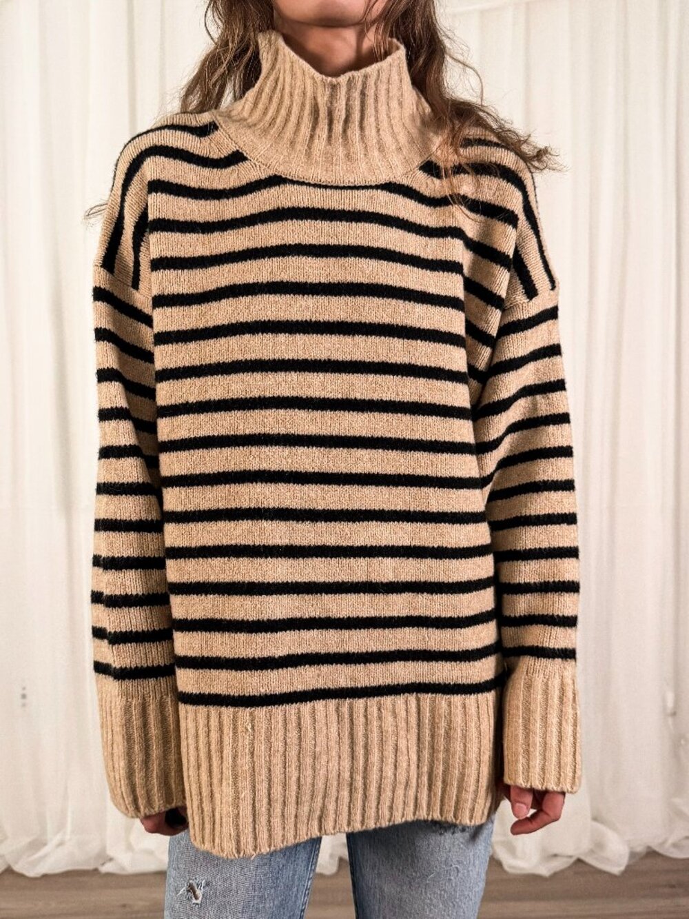 Boho Minimalist Stripped Cream Sweater Size Women's Large NWT - Picture 3 of 7